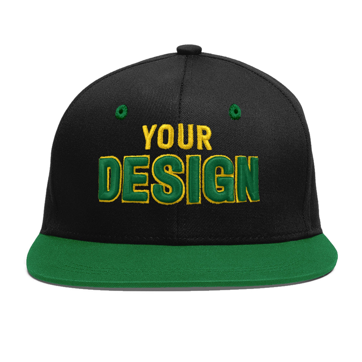Custom Black Kelly Green 3D Puff Embroidery Flat Embroidery Casual Sport Baseball Cap