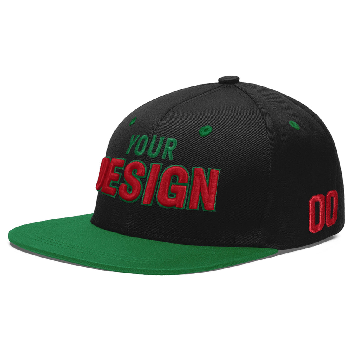 Custom Black Kelly Green 3D Puff Embroidery Flat Embroidery Casual Sport Baseball Cap