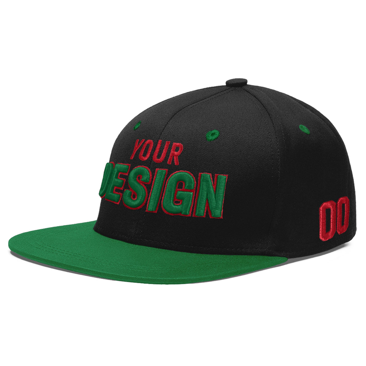 Custom Black Kelly Green 3D Puff Embroidery Flat Embroidery Casual Sport Baseball Cap
