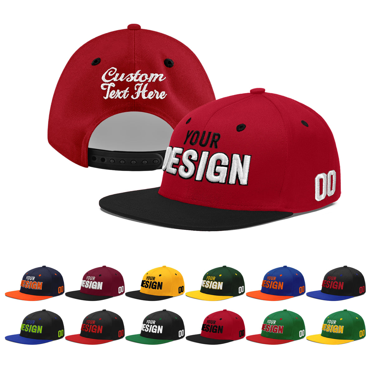 Custom Red Black 3D Puff Embroidery Flat Embroidery Casual Sport Baseball Cap