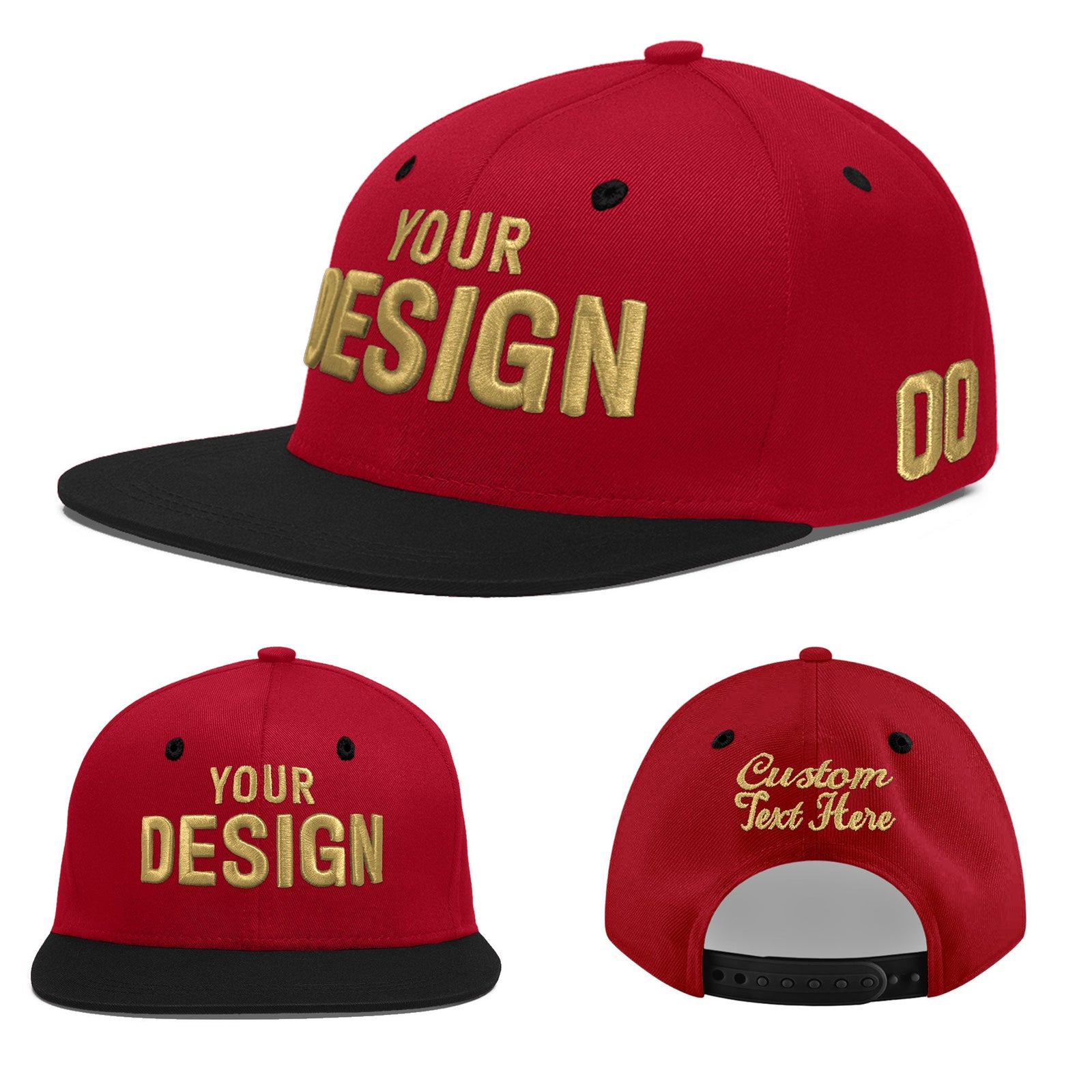 Custom Red Black 3D Puff Embroidery Flat Embroidery Casual Sport Baseball Cap