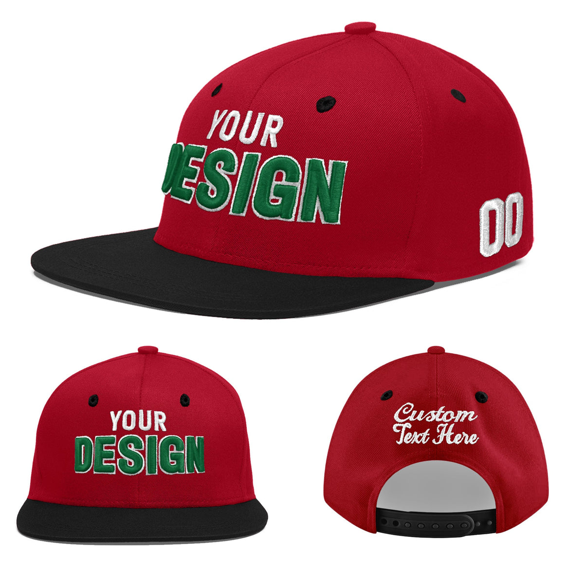 Custom Red Black 3D Puff Embroidery Flat Embroidery Casual Sport Baseball Cap