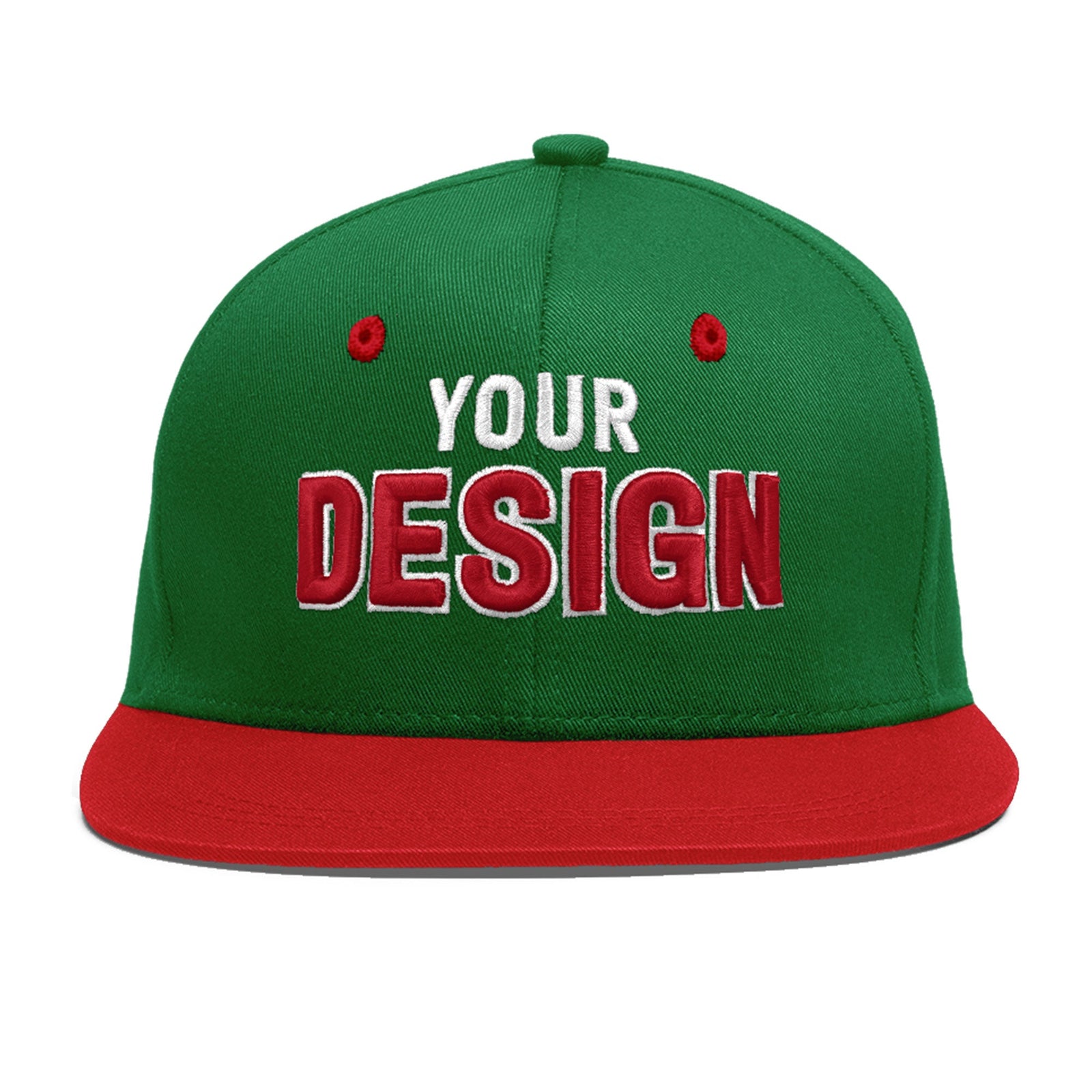 Custom Kelly Green Red 3D Puff Embroidery Flat Embroidery Casual Sport Baseball Cap