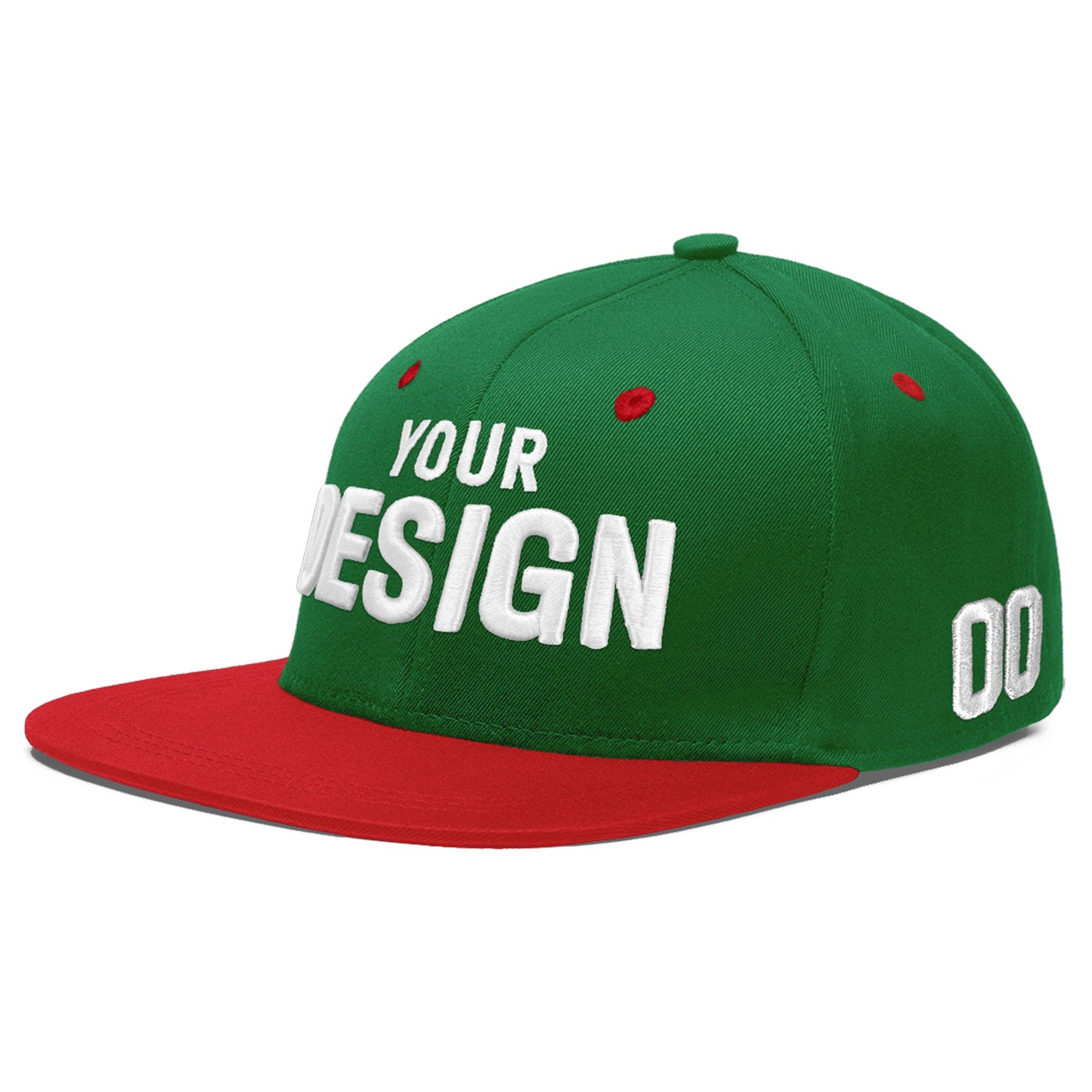 Custom Kelly Green Red 3D Puff Embroidery Flat Embroidery Casual Sport Baseball Cap