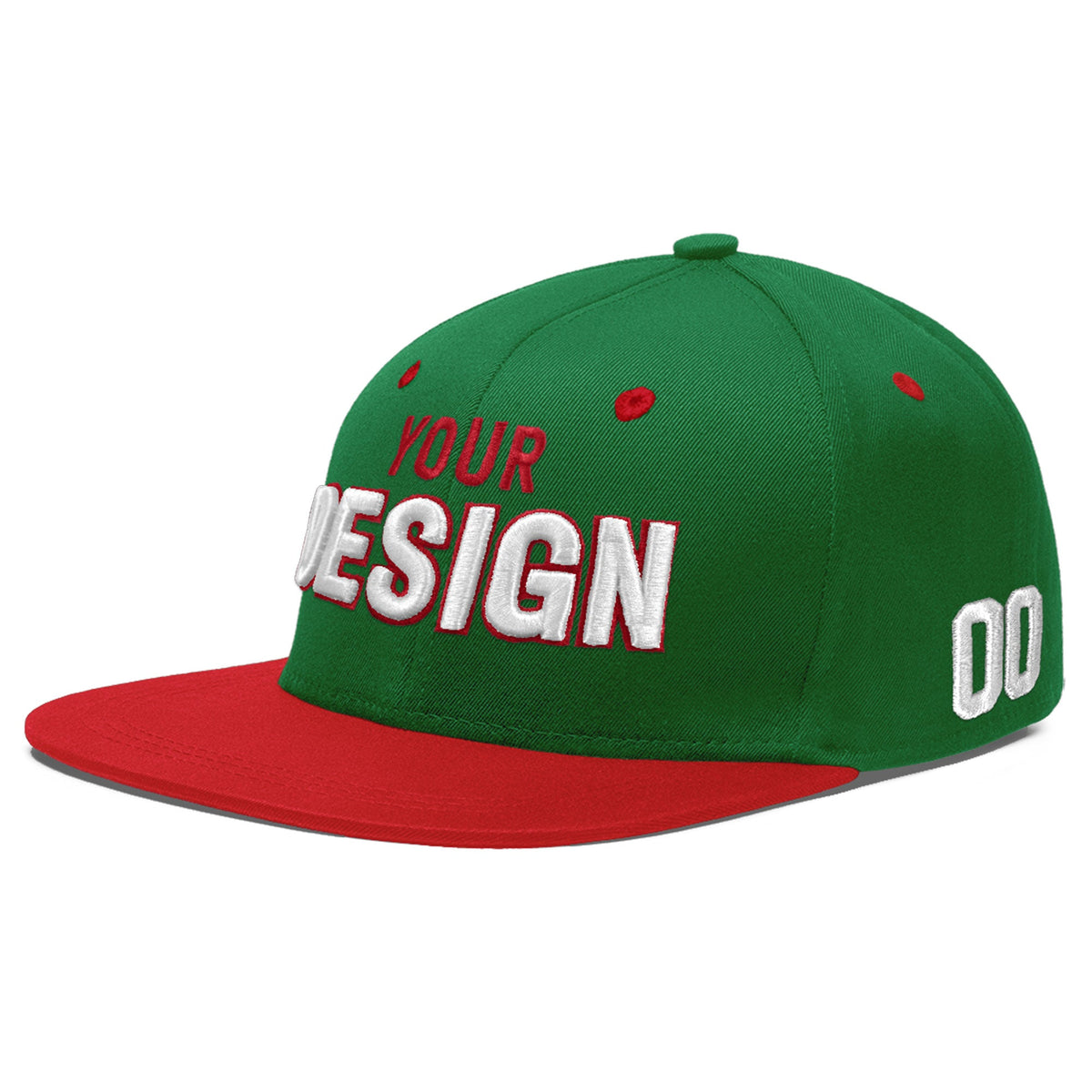 Custom Kelly Green Red 3D Puff Embroidery Flat Embroidery Casual Sport Baseball Cap