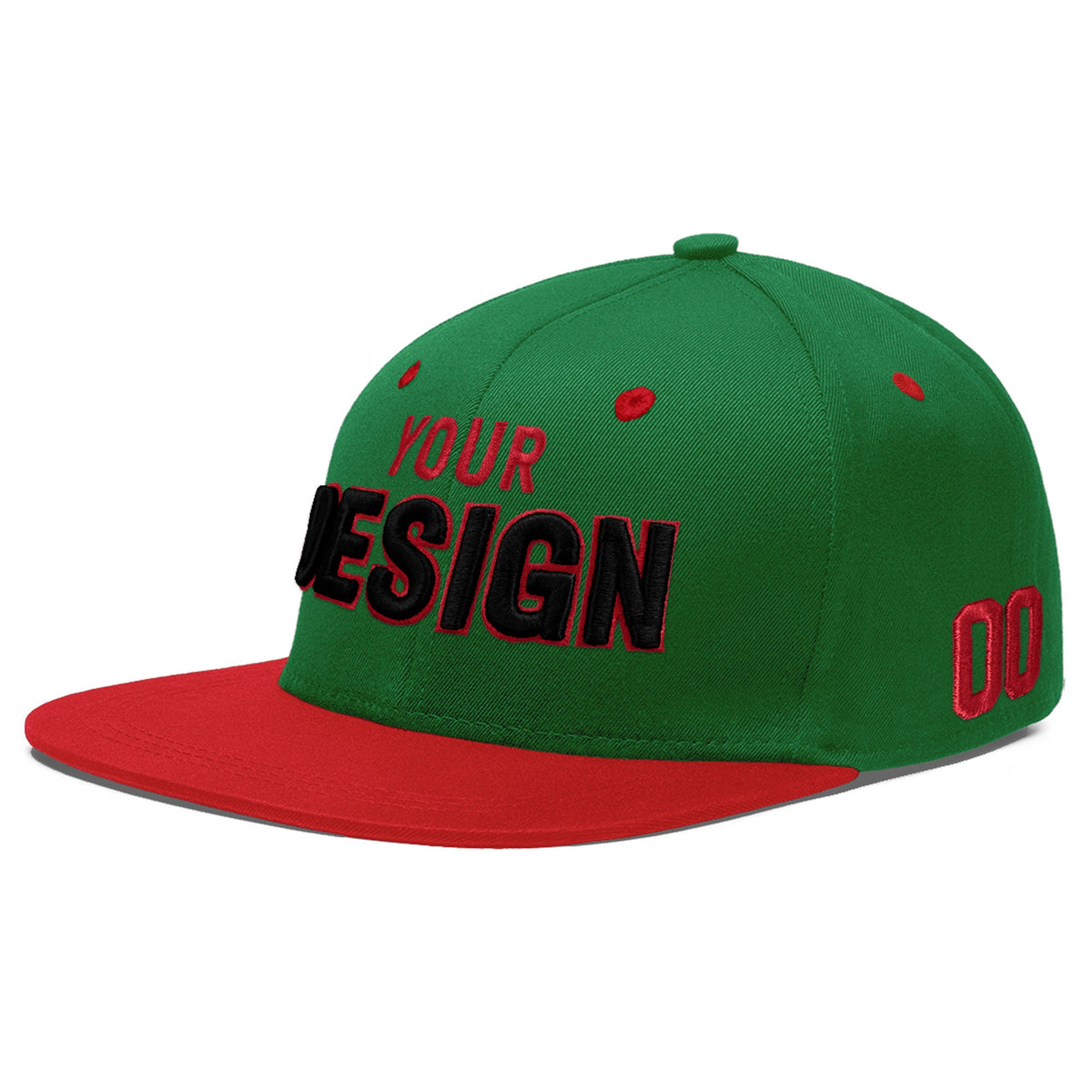 Custom Kelly Green Red 3D Puff Embroidery Flat Embroidery Casual Sport Baseball Cap