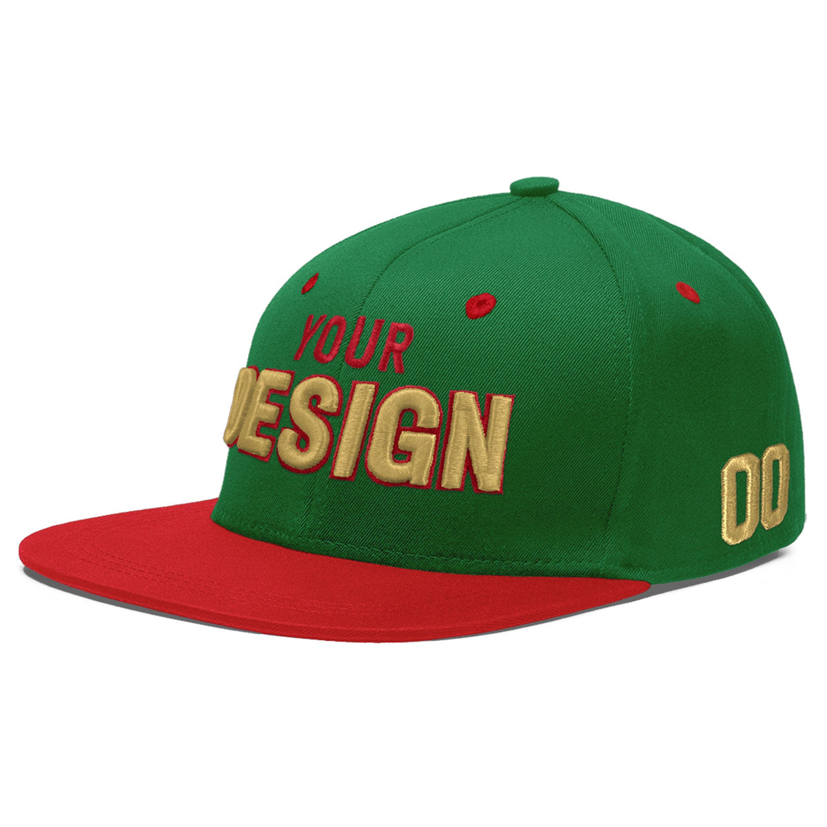 Custom Kelly Green Red 3D Puff Embroidery Flat Embroidery Casual Sport Baseball Cap