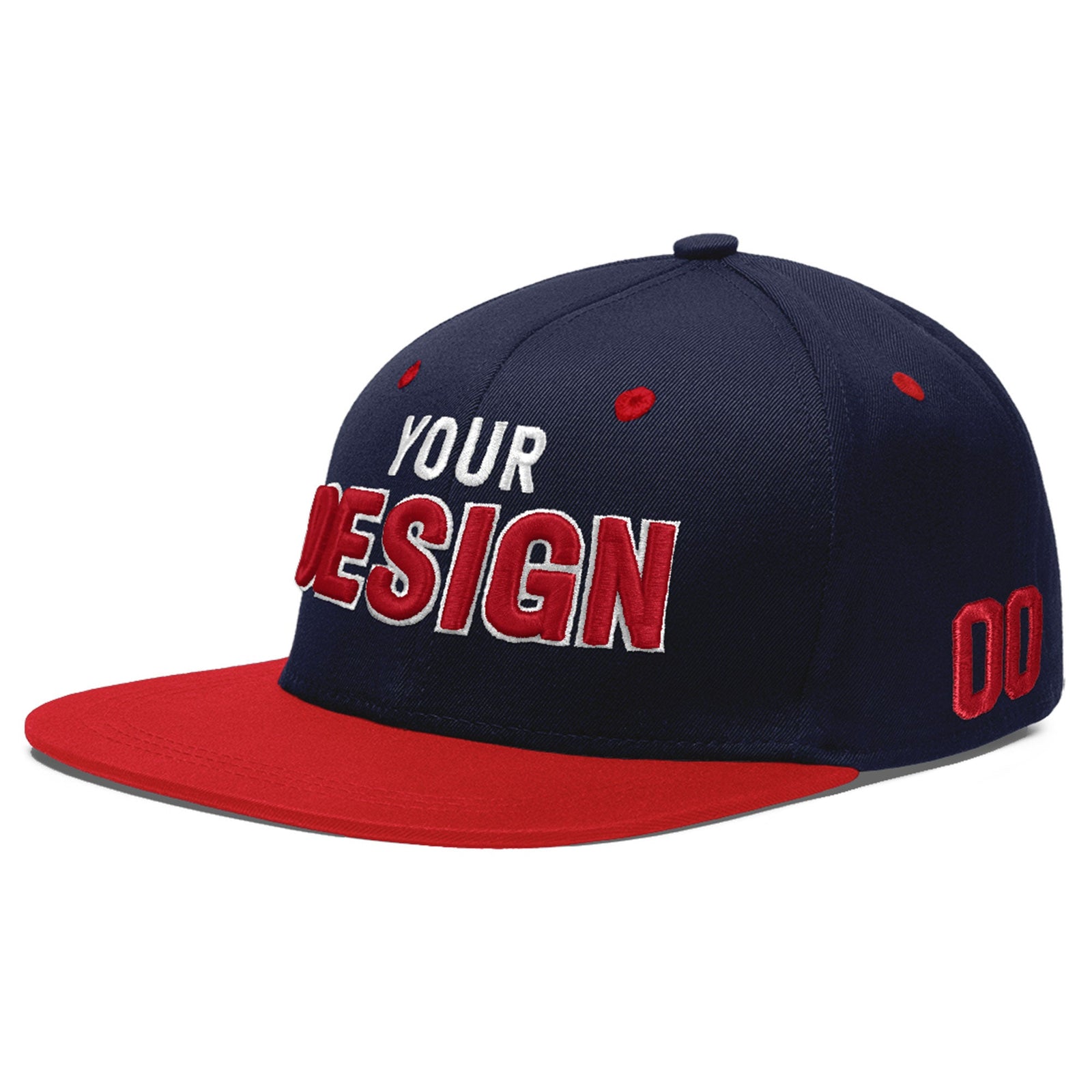 Custom Navy Red 3D Puff Embroidery Flat Embroidery Casual Sport Baseball Cap