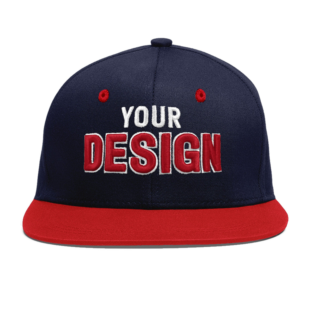 Custom Navy Red 3D Puff Embroidery Flat Embroidery Casual Sport Baseball Cap