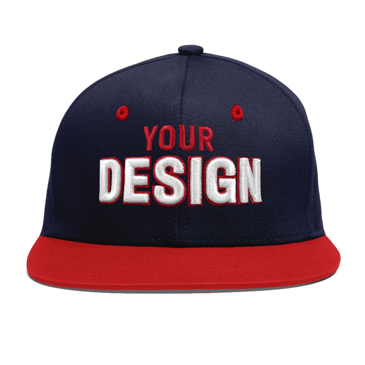 Custom Navy Red 3D Puff Embroidery Flat Embroidery Casual Sport Baseball Cap