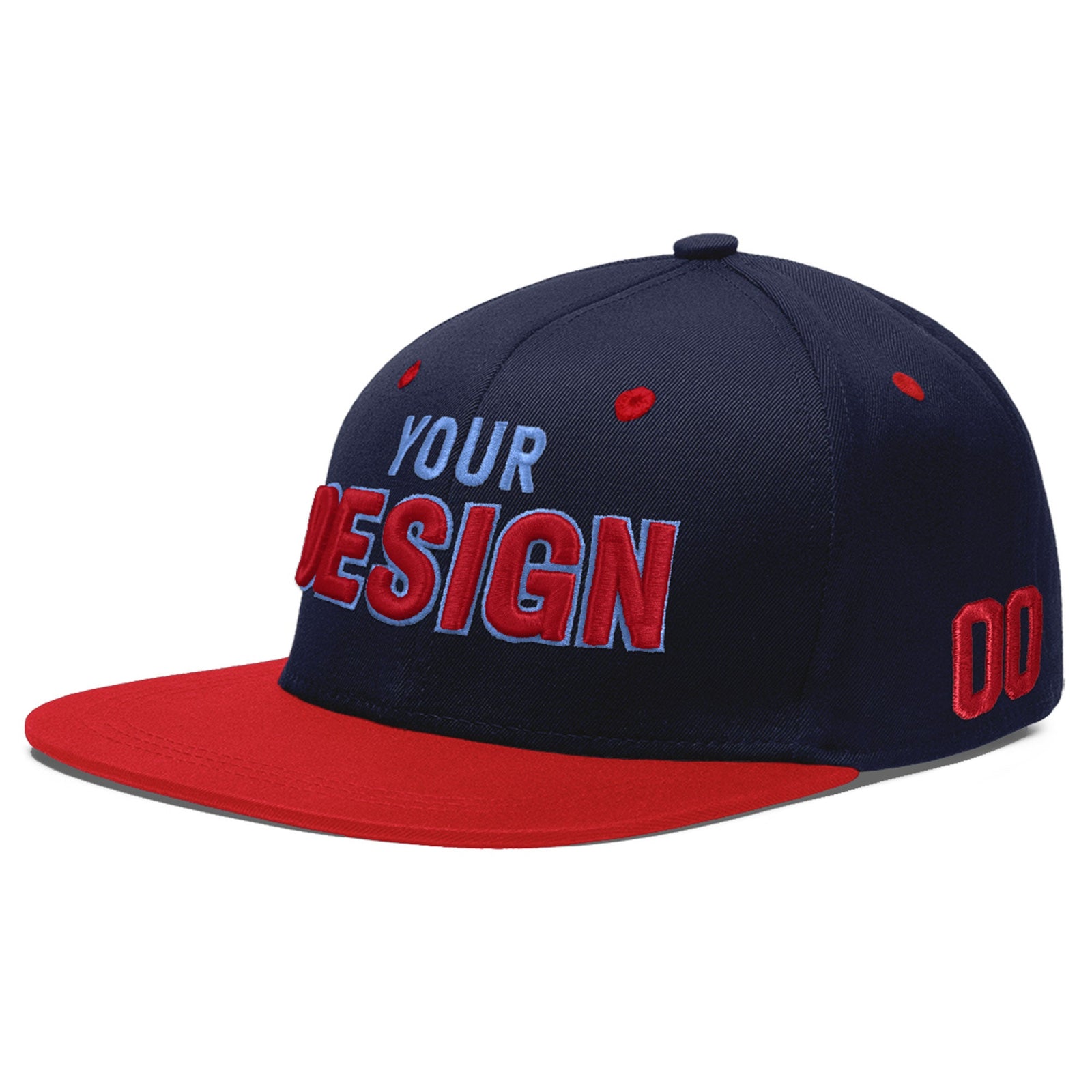Custom Navy Red 3D Puff Embroidery Flat Embroidery Casual Sport Baseball Cap