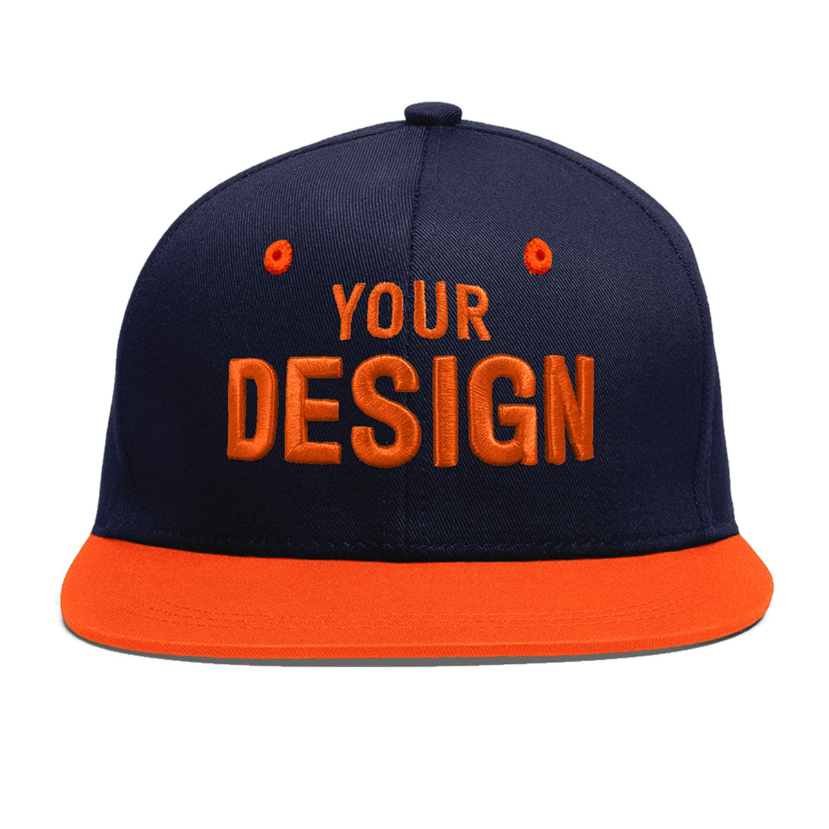 Custom Navy Orange 3D Puff Embroidery Flat Embroidery Casual Sport Baseball Cap
