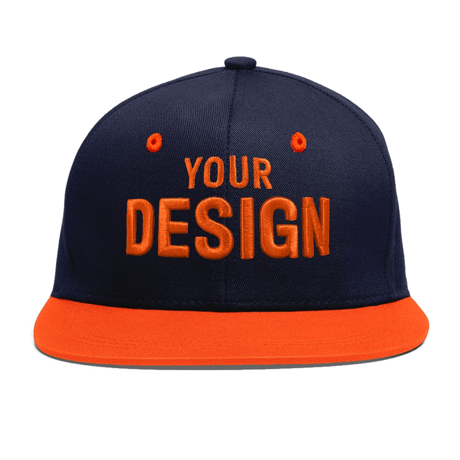 Custom Navy Orange 3D Puff Embroidery Flat Embroidery Casual Sport Baseball Cap
