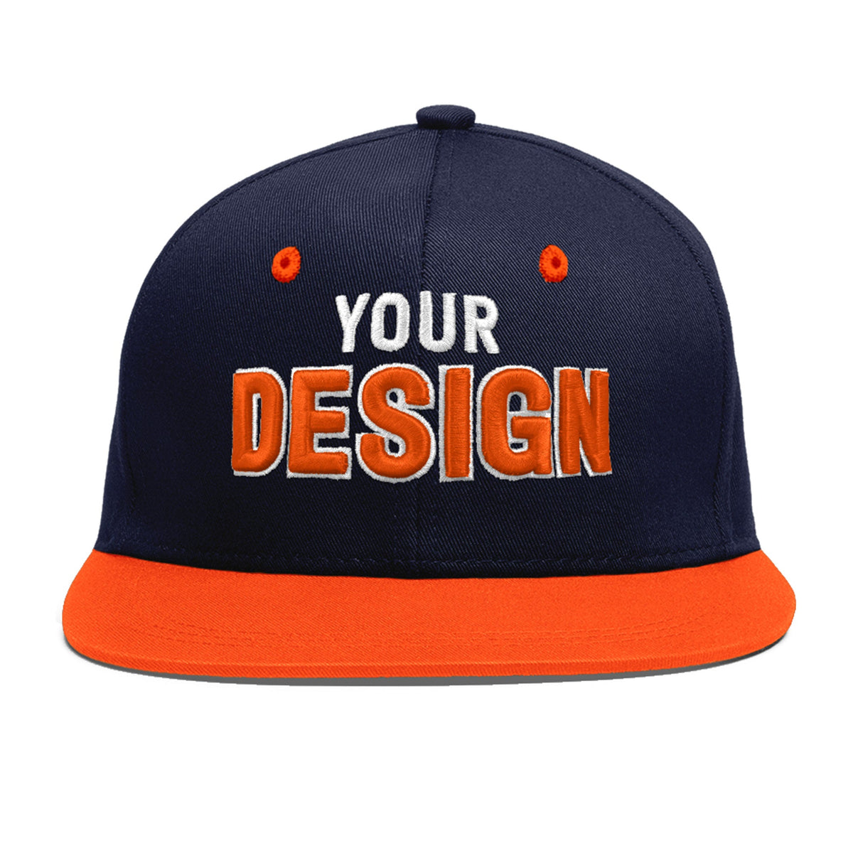 Custom Navy Orange 3D Puff Embroidery Flat Embroidery Casual Sport Baseball Cap
