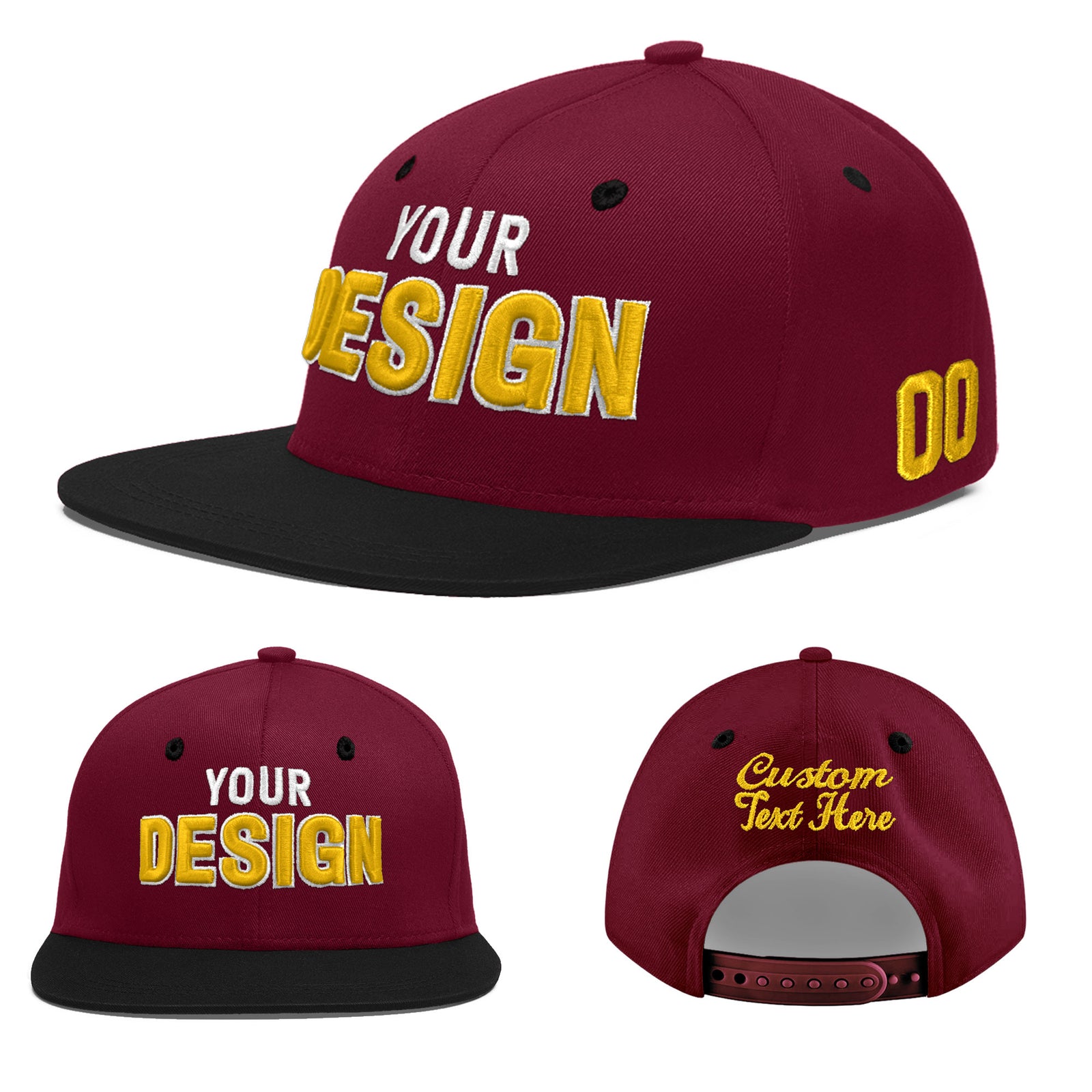 Custom Navy Orange 3D Puff Embroidery Flat Embroidery Casual Sport Baseball Cap