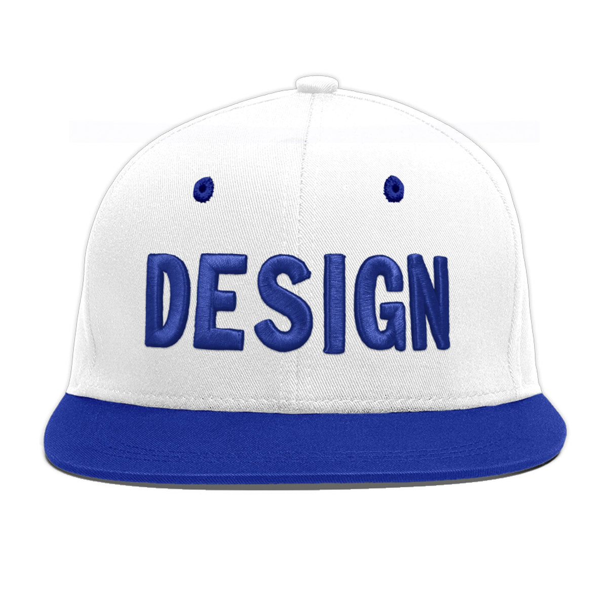 Custom White Royal Blue 3D Puff Embroidery Flat Embroidery Casual Sport Baseball Cap