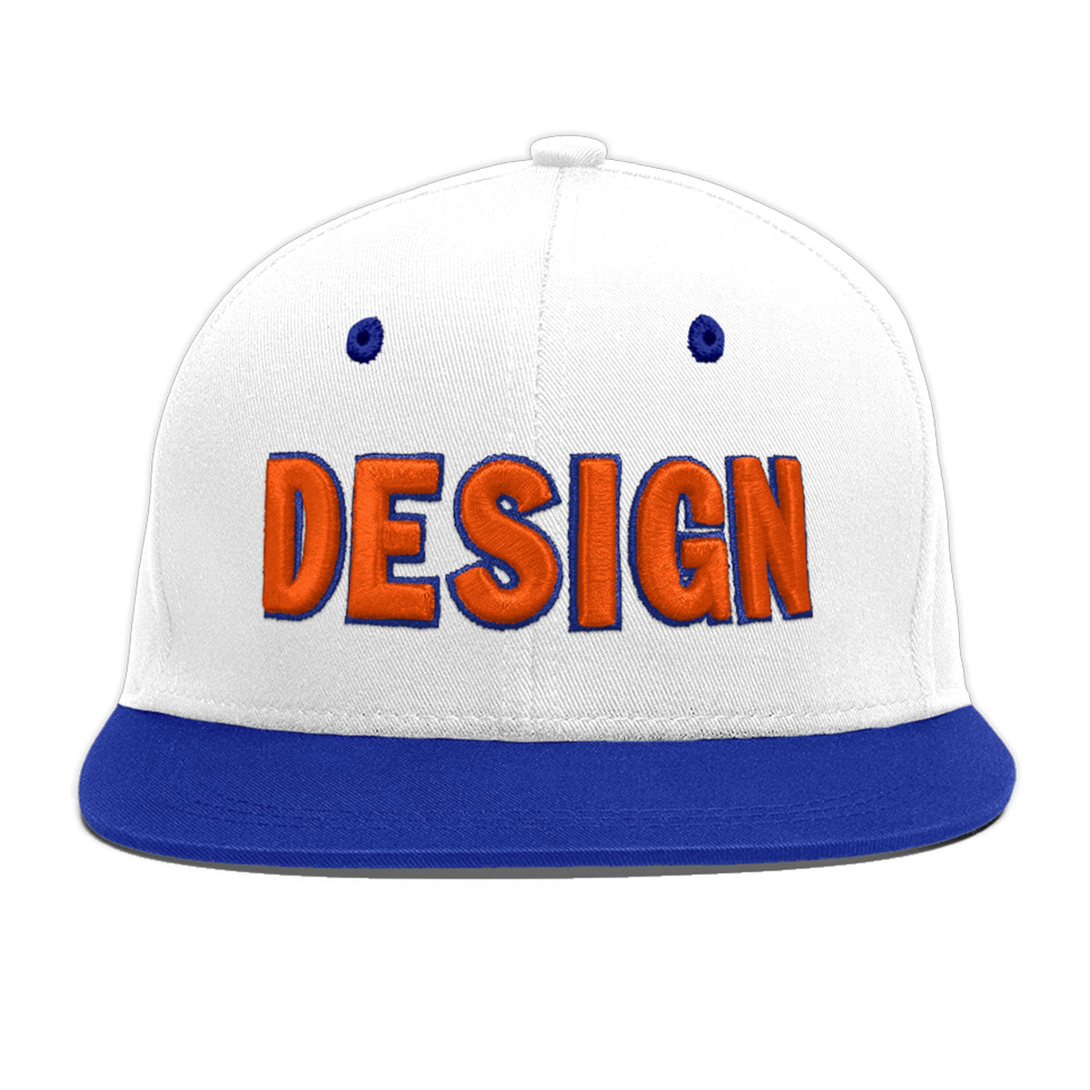 Custom White Royal Blue 3D Puff Embroidery Flat Embroidery Casual Sport Baseball Cap