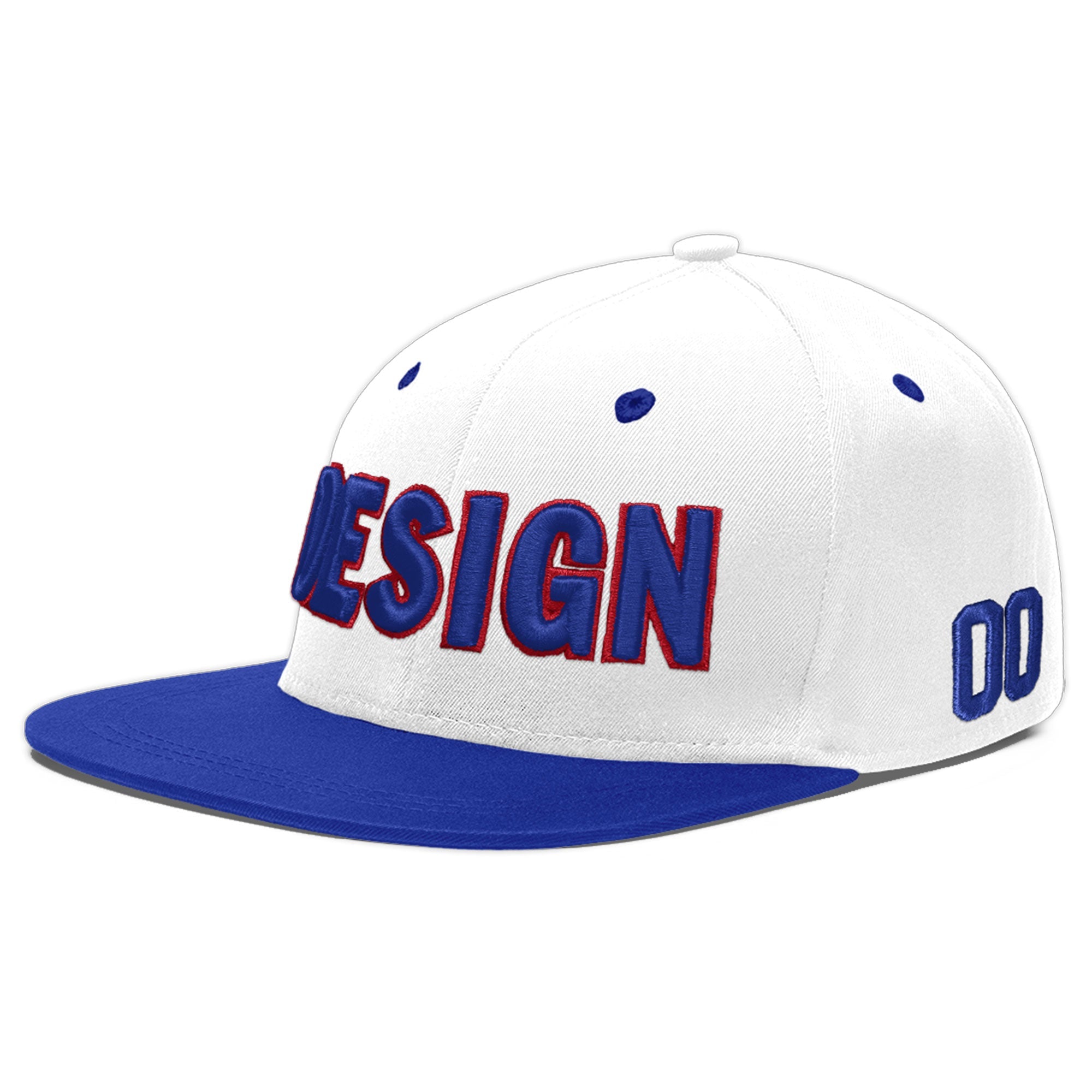 Custom White Royal Blue 3D Puff Embroidery Flat Embroidery Casual Sport Baseball Cap
