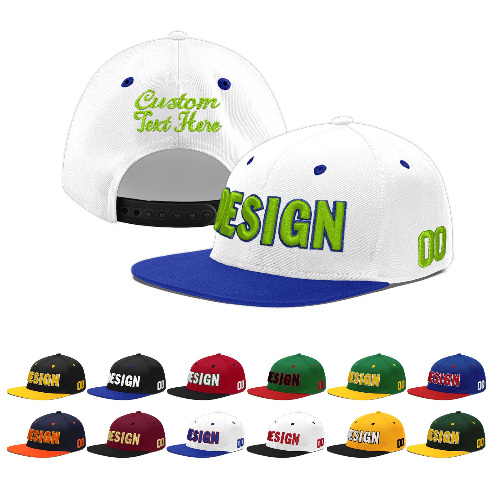 Custom White Royal Blue 3D Puff Embroidery Flat Embroidery Casual Sport Baseball Cap