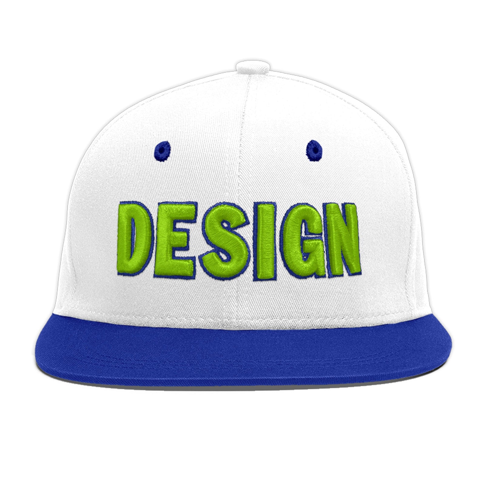 Custom White Royal Blue 3D Puff Embroidery Flat Embroidery Casual Sport Baseball Cap