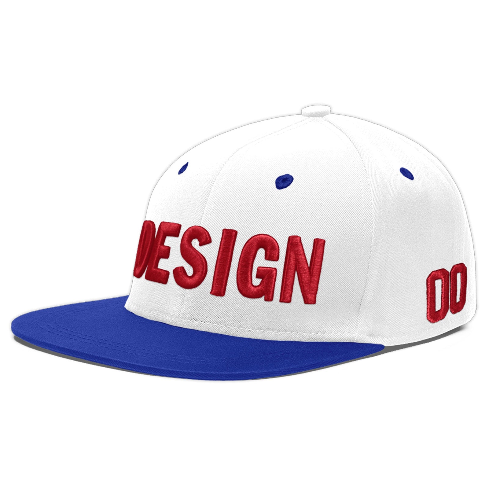 Custom White Royal Blue 54D Puff Embroidery Flat Embroidery Casual Sport Baseball Cap