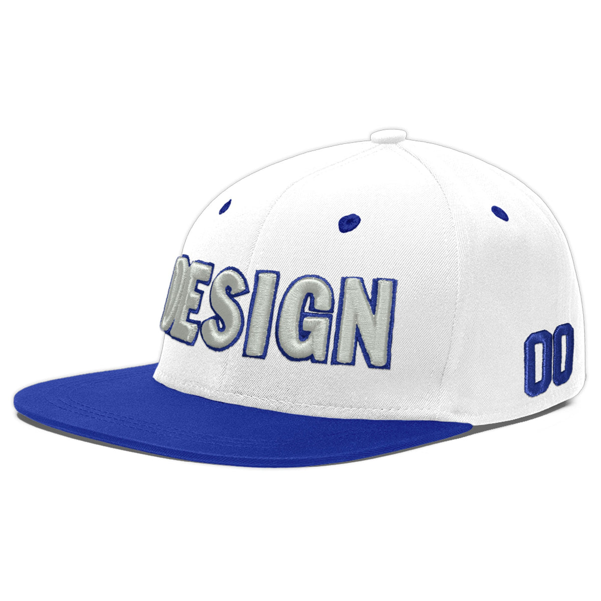 Custom White Royal Blue 62D Puff Embroidery Flat Embroidery Casual Sport Baseball Cap