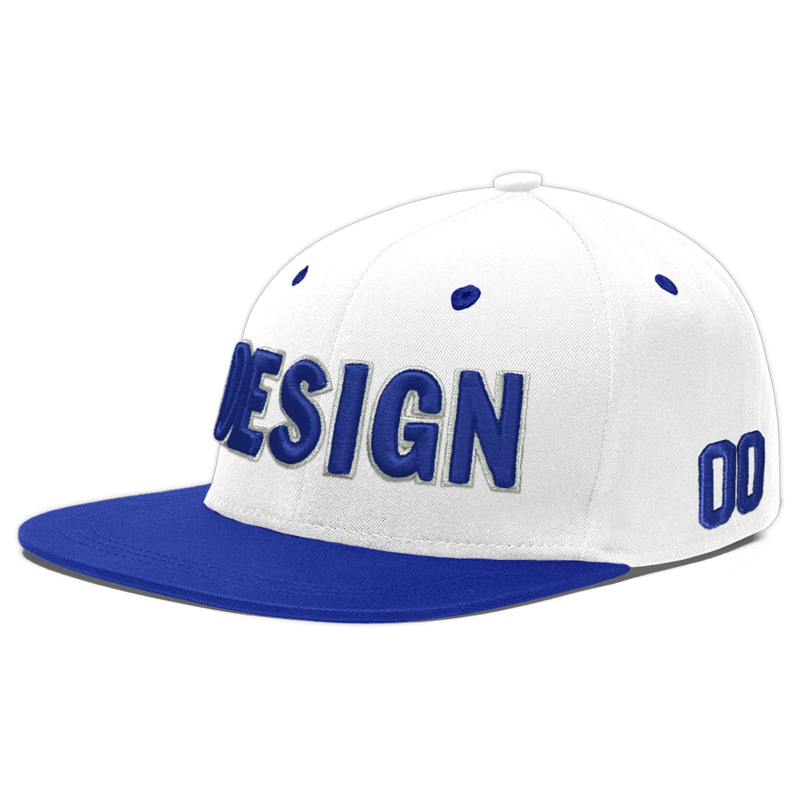 Custom White Royal Blue 70D Puff Embroidery Flat Embroidery Casual Sport Baseball Cap