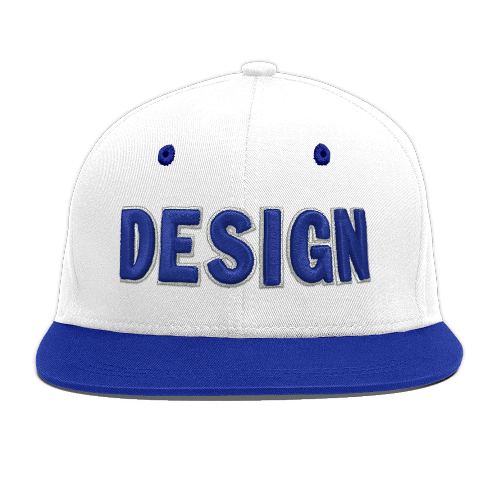 Custom White Royal Blue 72D Puff Embroidery Flat Embroidery Casual Sport Baseball Cap