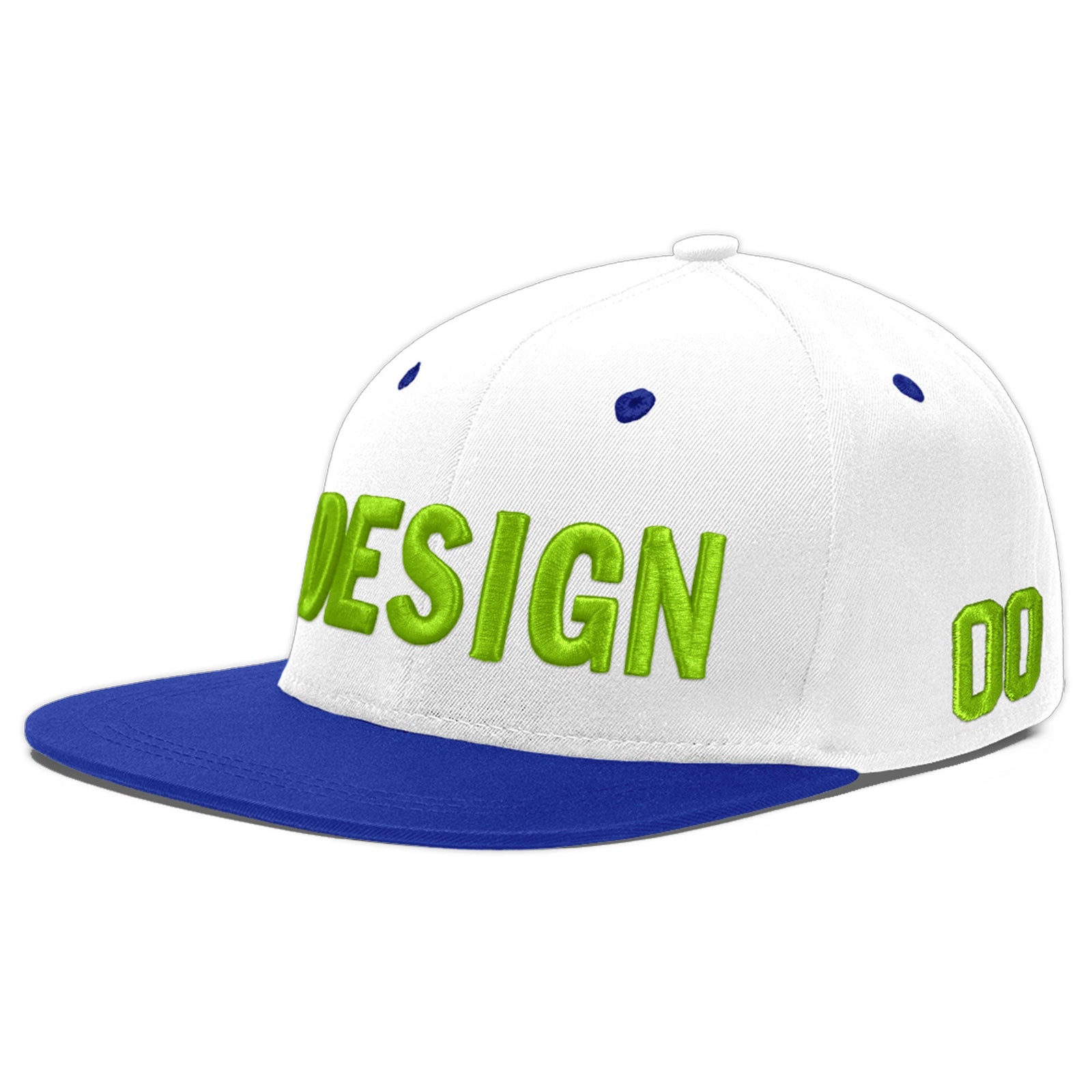 Custom White Royal Blue 46D Puff Embroidery Flat Embroidery Casual Sport Baseball Cap