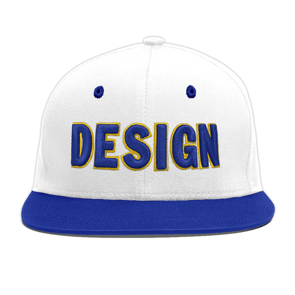 Custom White Royal Blue 56D Puff Embroidery Flat Embroidery Casual Sport Baseball Cap