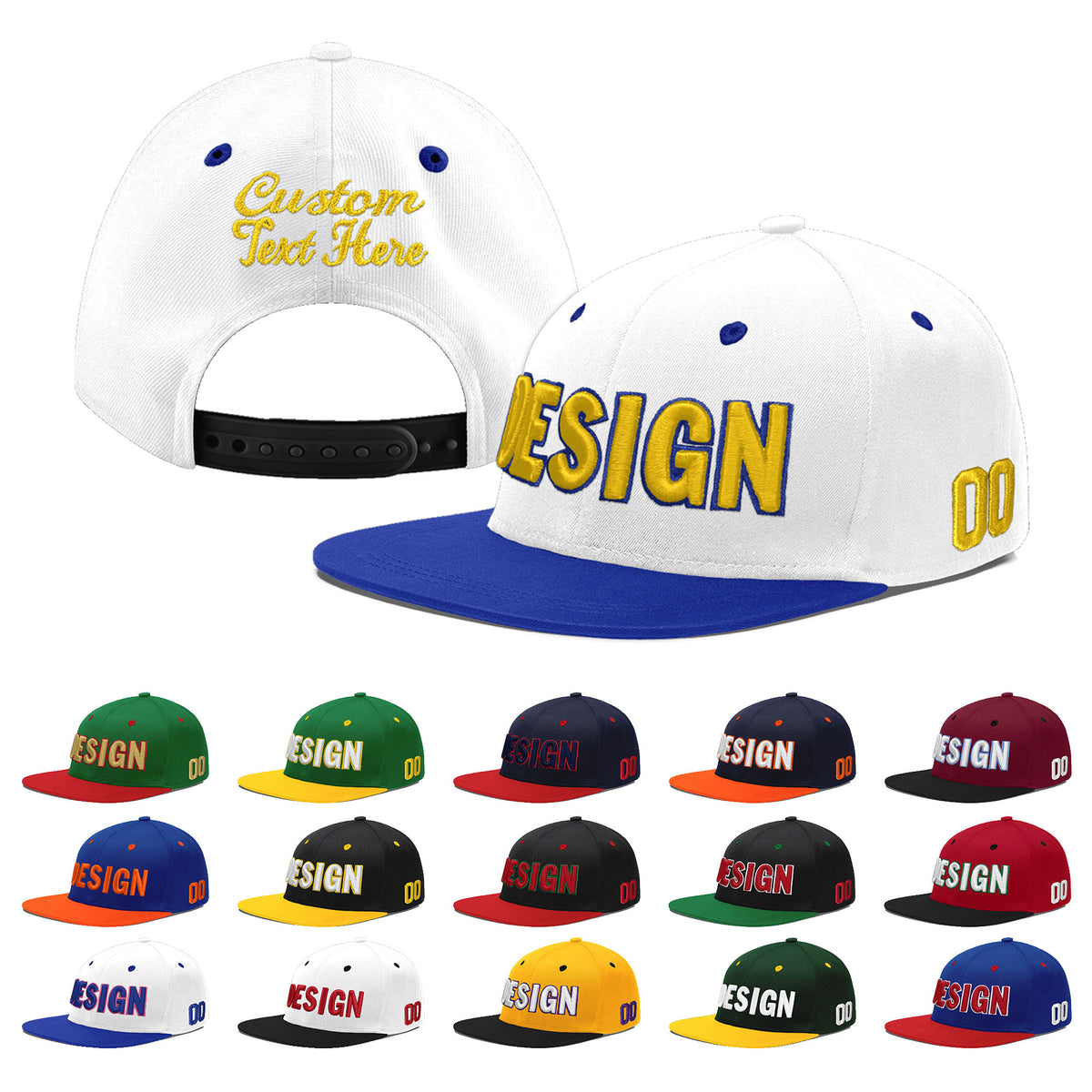 Custom White Royal Blue 59D Puff Embroidery Flat Embroidery Casual Sport Baseball Cap