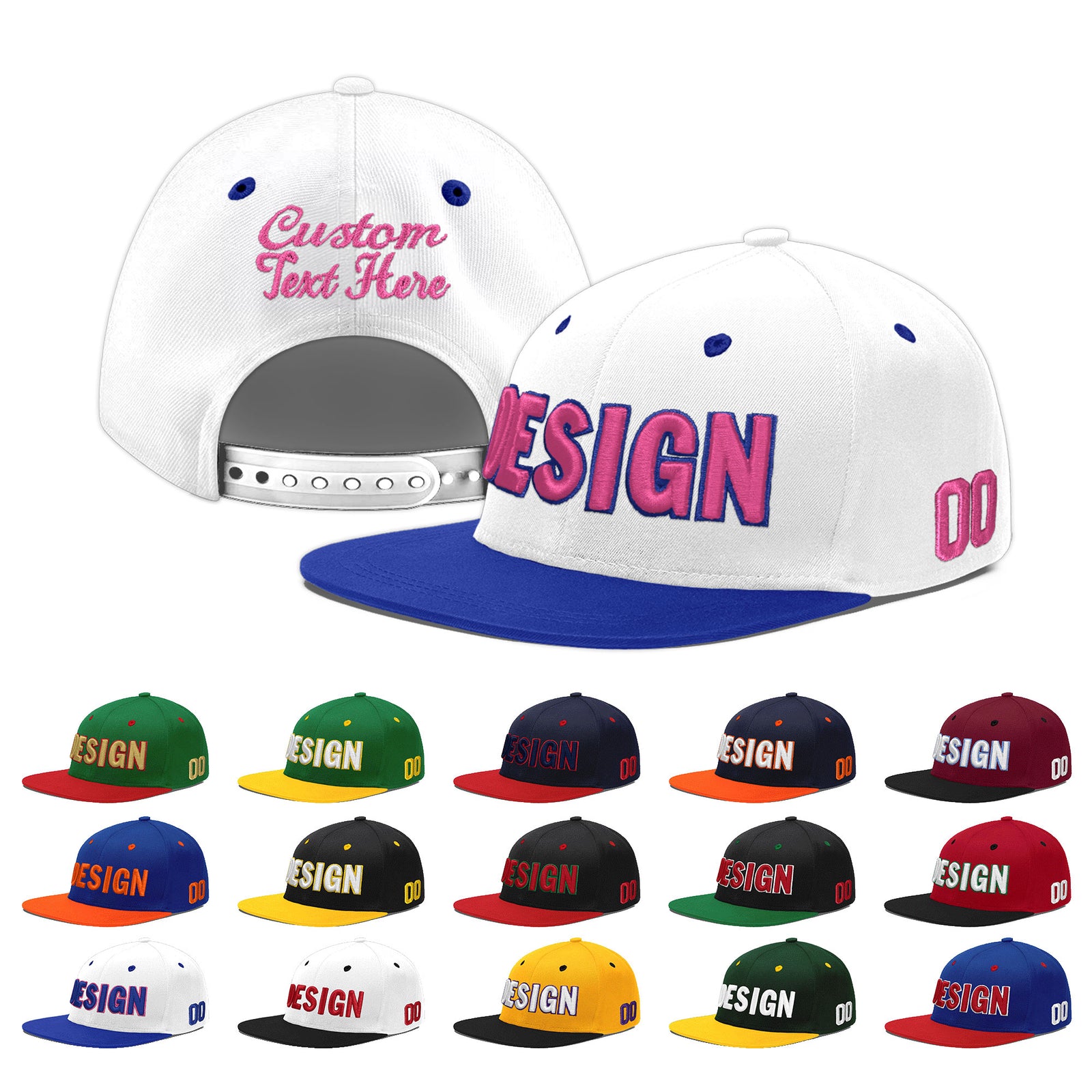 Custom White Royal Blue 67D Puff Embroidery Flat Embroidery Casual Sport Baseball Cap