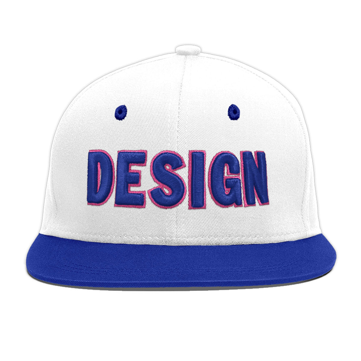 Custom White Royal Blue 80D Puff Embroidery Flat Embroidery Casual Sport Baseball Cap