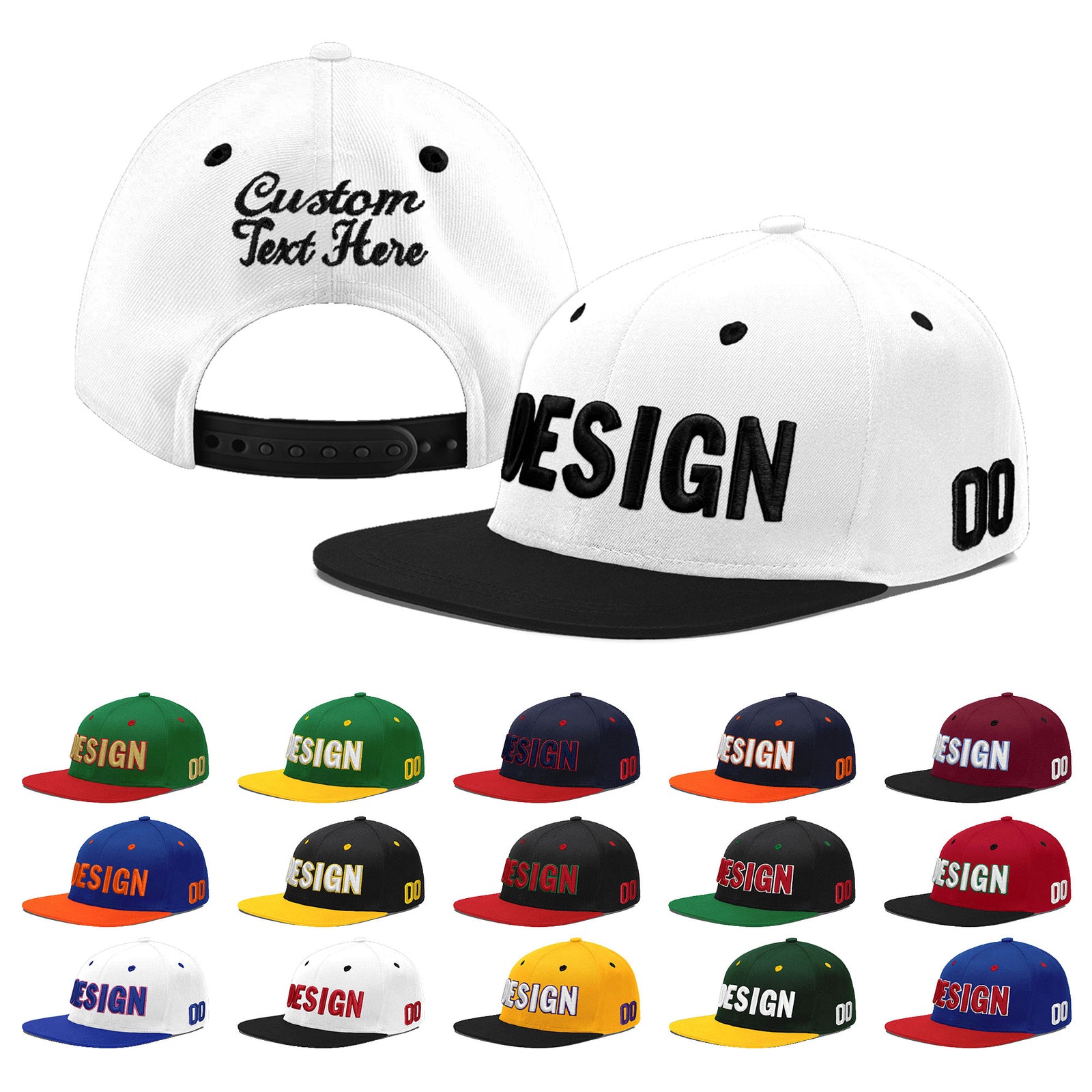 Custom White Black 3D Puff Embroidery Flat Embroidery Casual Sport Baseball Cap