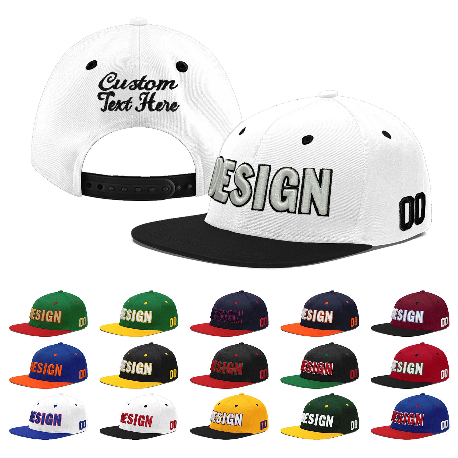 Custom White Black 3D Puff Embroidery Flat Embroidery Casual Sport Baseball Cap