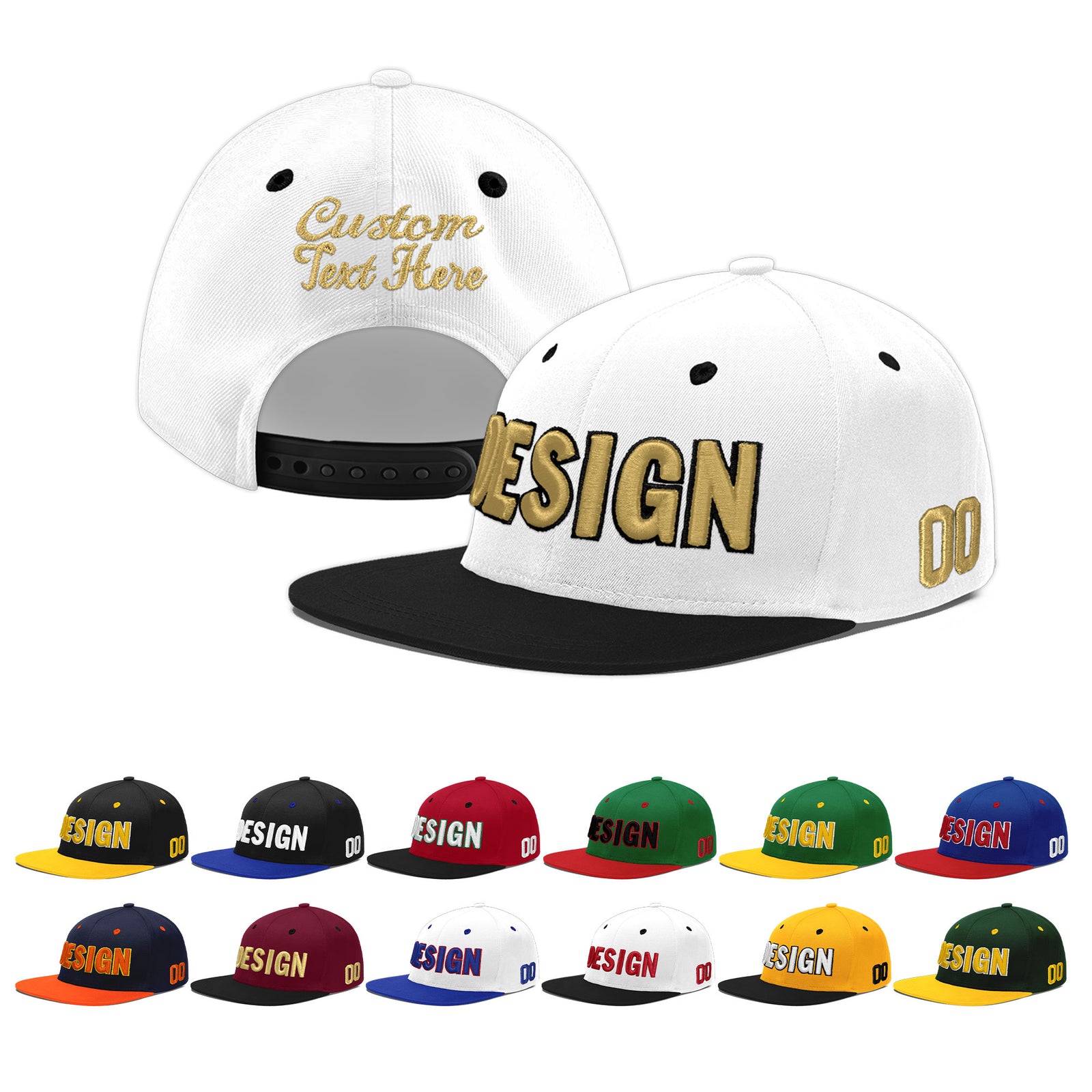 Custom White Black 3D Puff Embroidery Flat Embroidery Casual Sport Baseball Cap