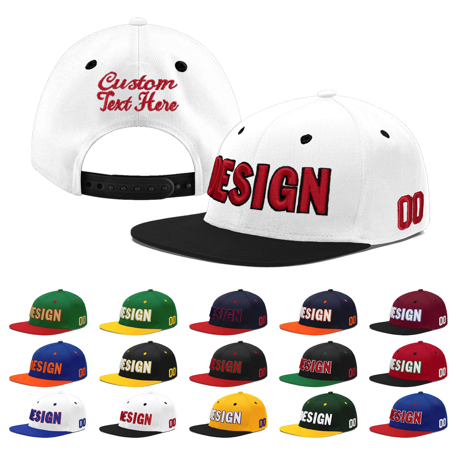Custom White Black 3D Puff Embroidery Flat Embroidery Casual Sport Baseball Cap