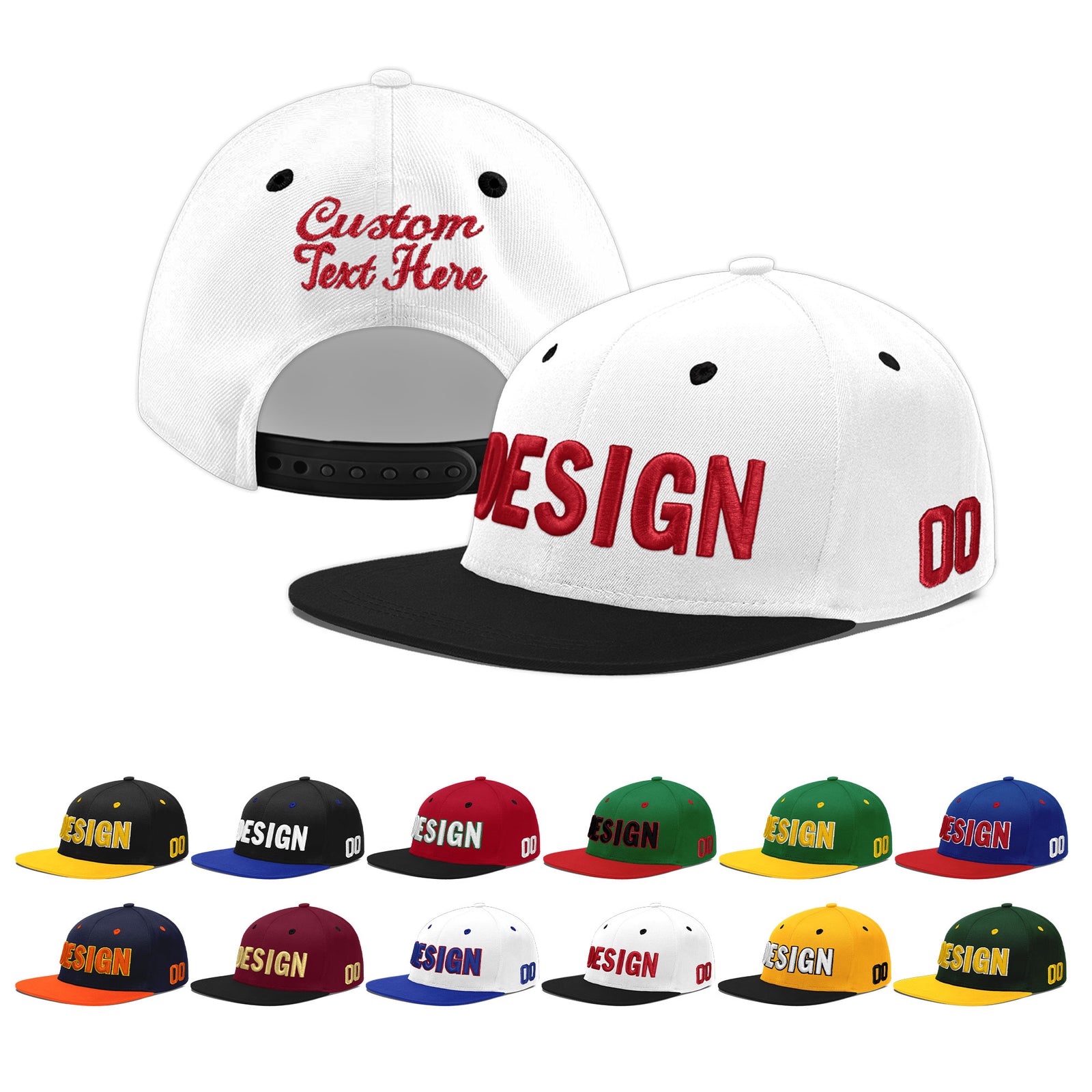 Custom White Black 3D Puff Embroidery Flat Embroidery Casual Sport Baseball Cap