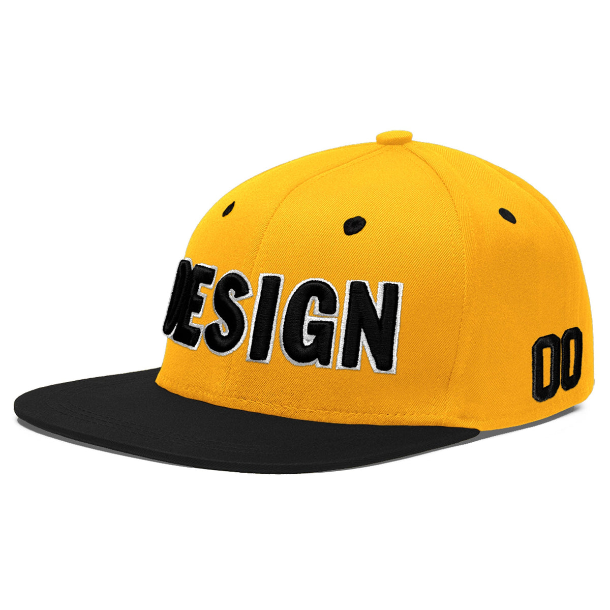Custom Gold Black 3D Puff Embroidery Flat Embroidery Casual Sport Baseball Cap