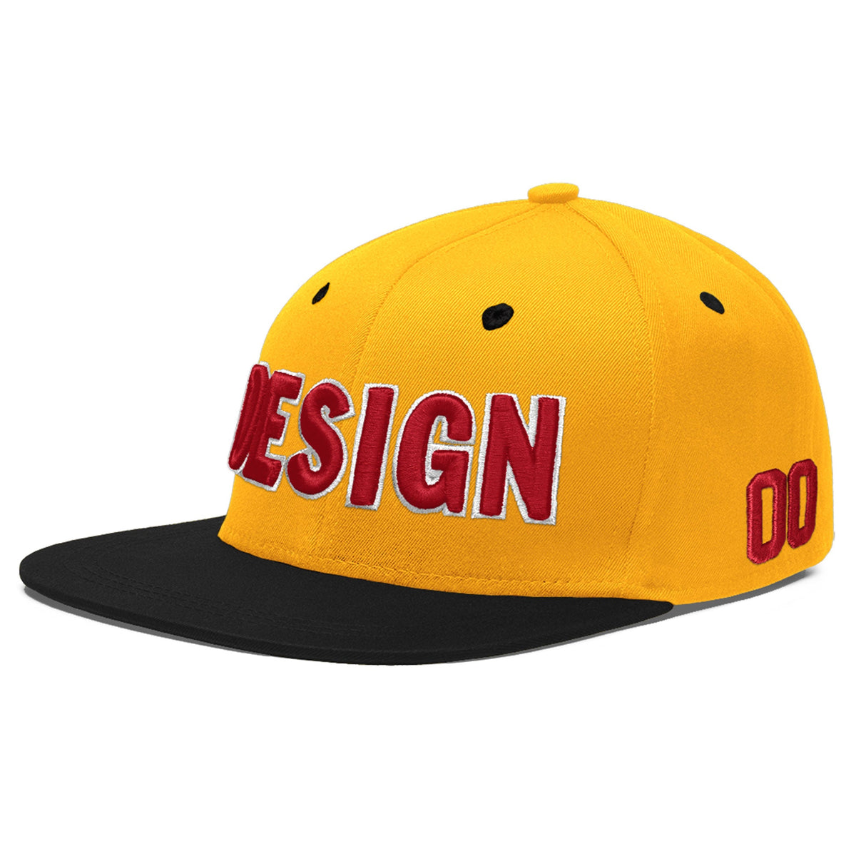 Custom Gold Black 3D Puff Embroidery Flat Embroidery Casual Sport Baseball Cap