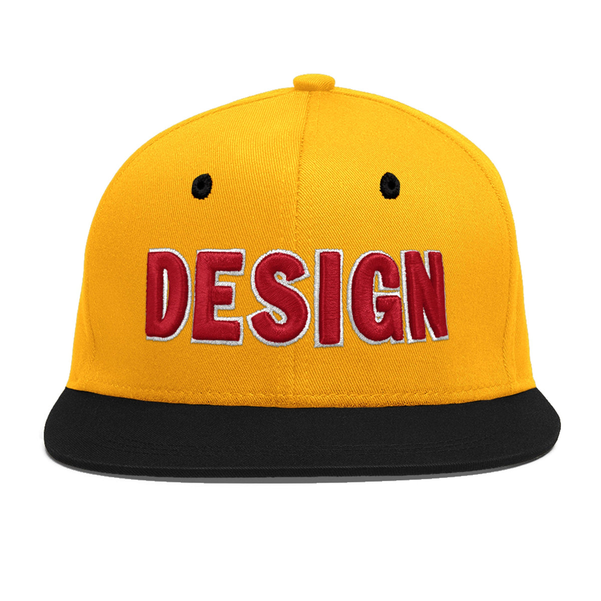 Custom Gold Black 3D Puff Embroidery Flat Embroidery Casual Sport Baseball Cap