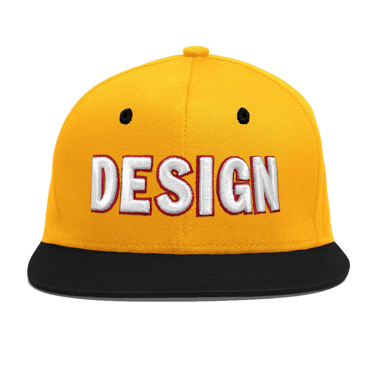 Custom Gold Black 3D Puff Embroidery Flat Embroidery Casual Sport Baseball Cap