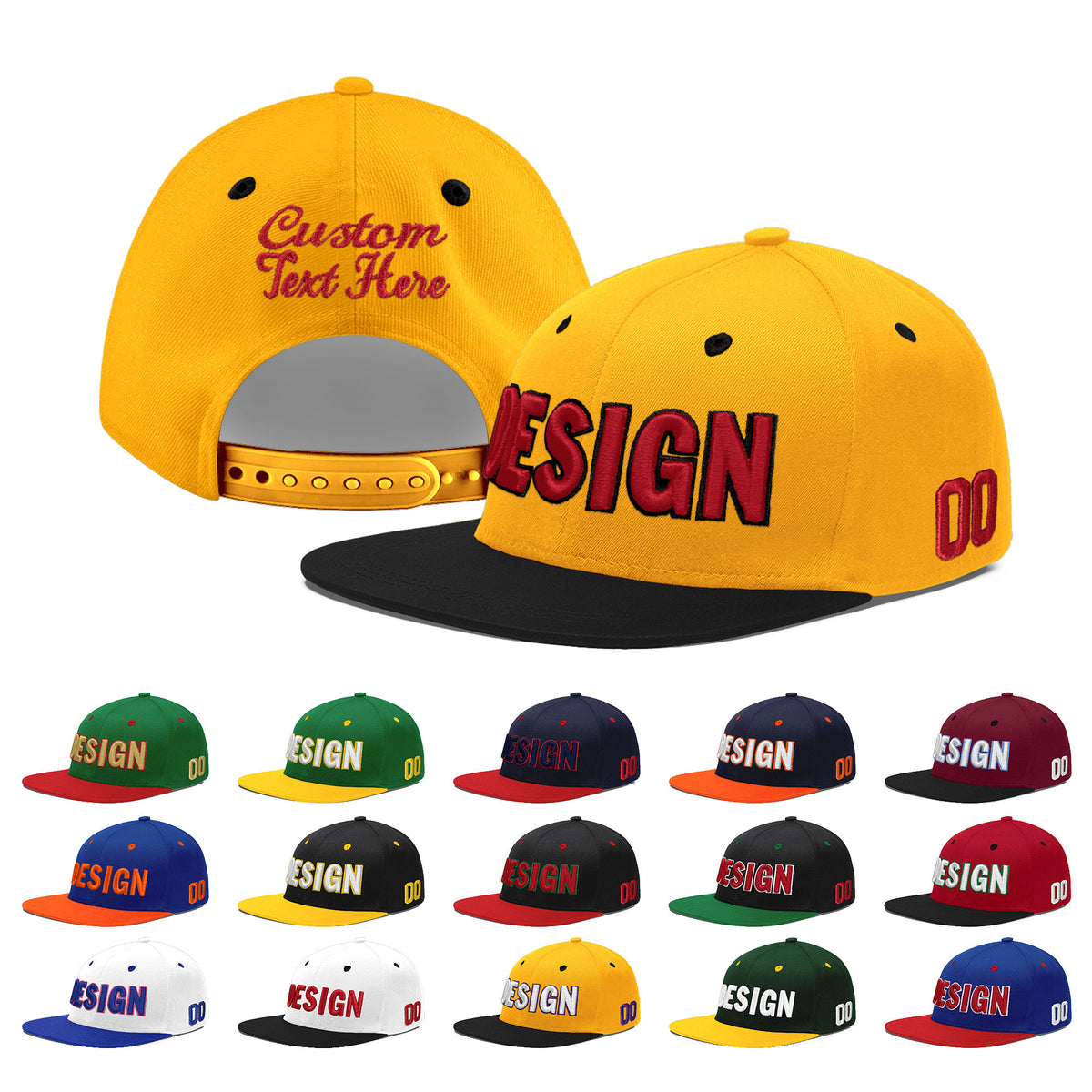 Custom Gold Black 35D Puff Embroidery Flat Embroidery Casual Sport Baseball Cap