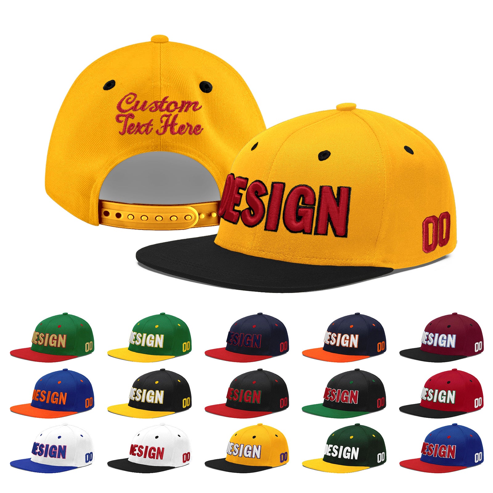 Custom Gold Black 35D Puff Embroidery Flat Embroidery Casual Sport Baseball Cap