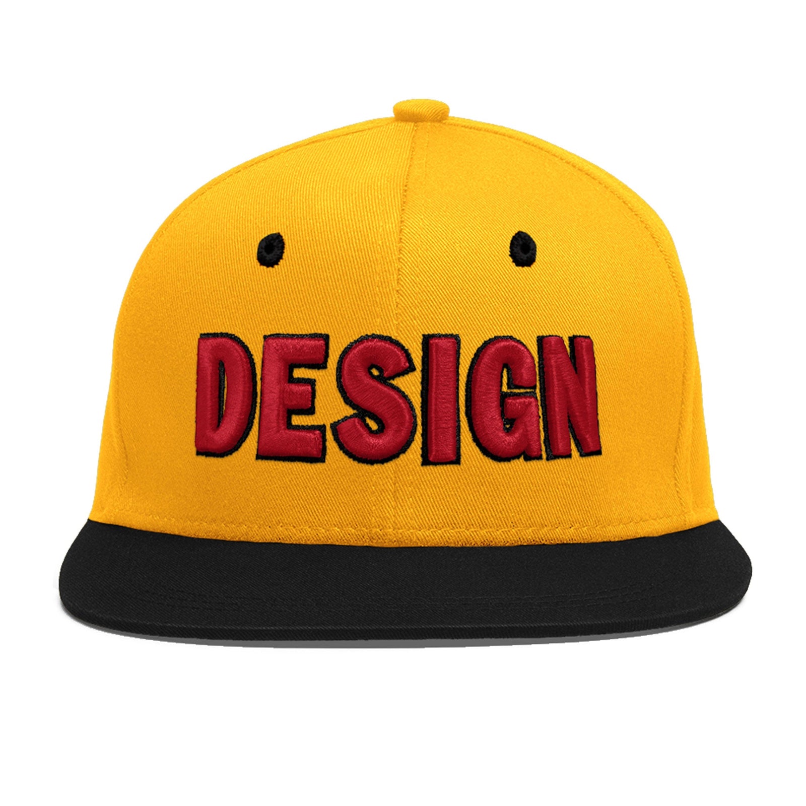 Custom Gold Black 40D Puff Embroidery Flat Embroidery Casual Sport Baseball Cap