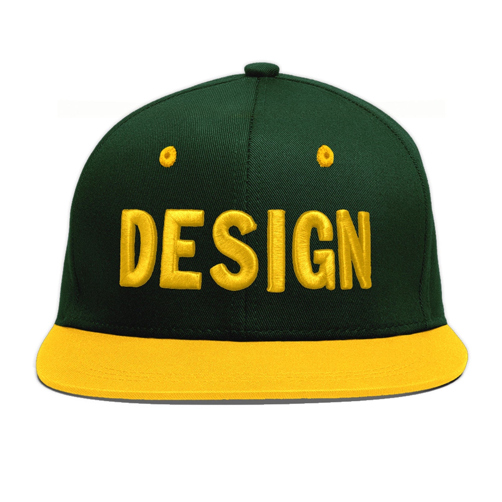 Custom Green Gold 3D Puff Embroidery Flat Embroidery Casual Sport Baseball Cap