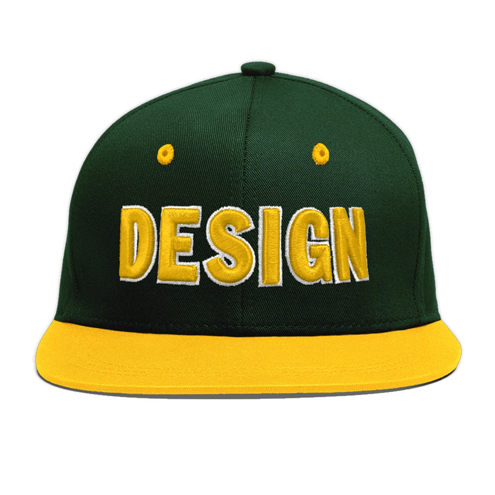 Custom Green Gold 3D Puff Embroidery Flat Embroidery Casual Sport Baseball Cap