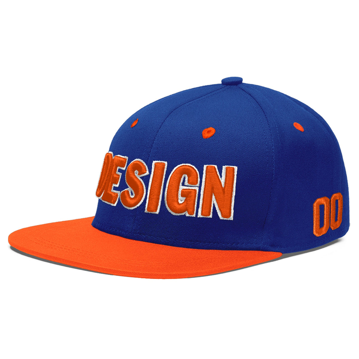 Custom Royal Blue Orange 3D Puff Embroidery Flat Embroidery Casual Sport Baseball Cap