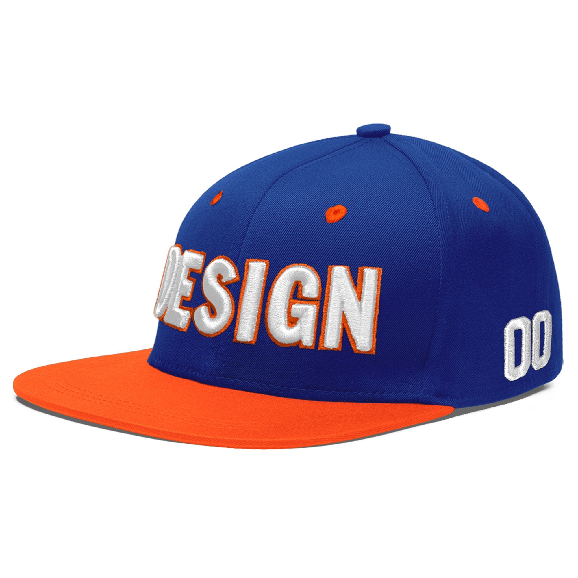 Custom Royal Blue Orange 3D Puff Embroidery Flat Embroidery Casual Sport Baseball Cap