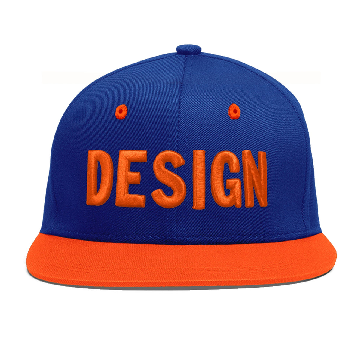 Custom Royal Blue Orange 3D Puff Embroidery Flat Embroidery Casual Sport Baseball Cap